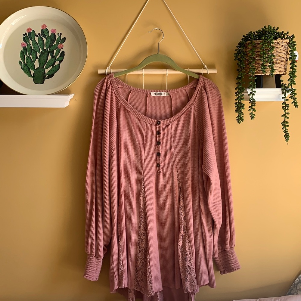 Rose lacy ribbed long sleeve